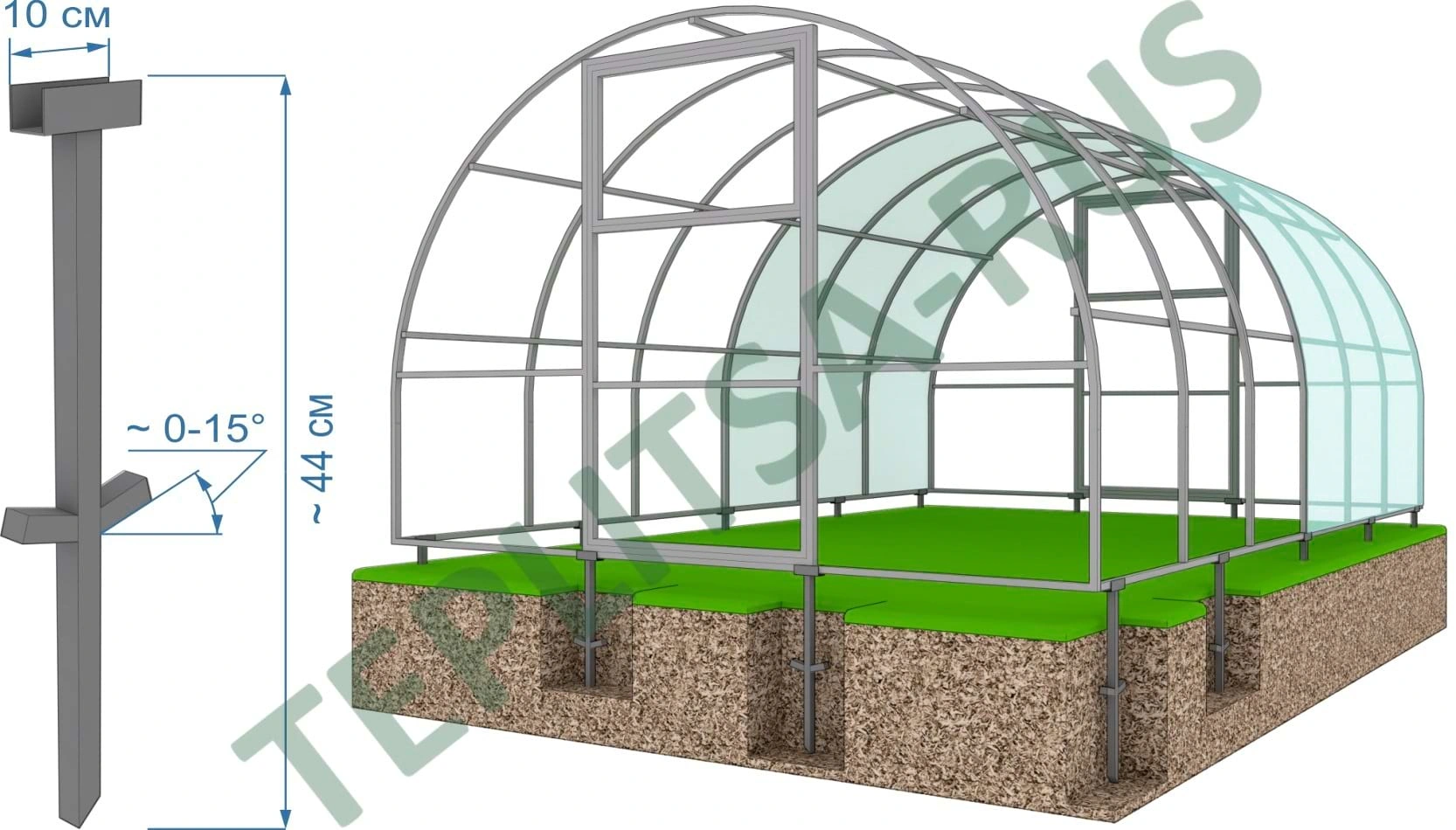 Фундамент на сваях для Теплица Царская Премиум 3м в Воронеже и области